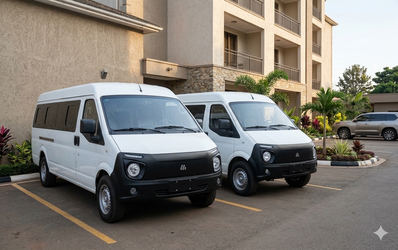 White 14-seater minibus for group shuttle transport