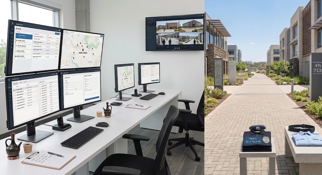 Security operations center with live monitoring and professional escort personnel