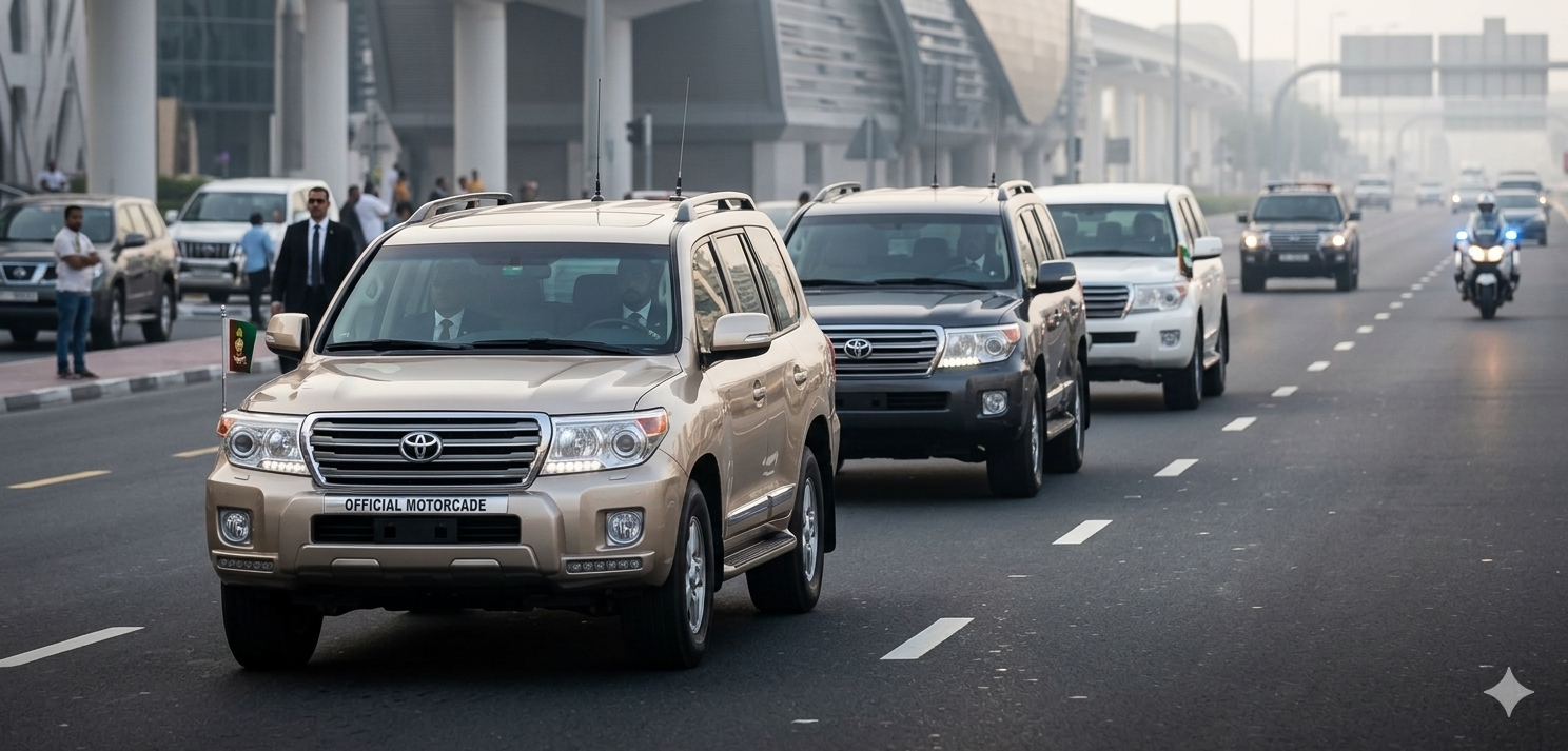 Armored Toyota Land Cruiser 200 official motorcade convoy