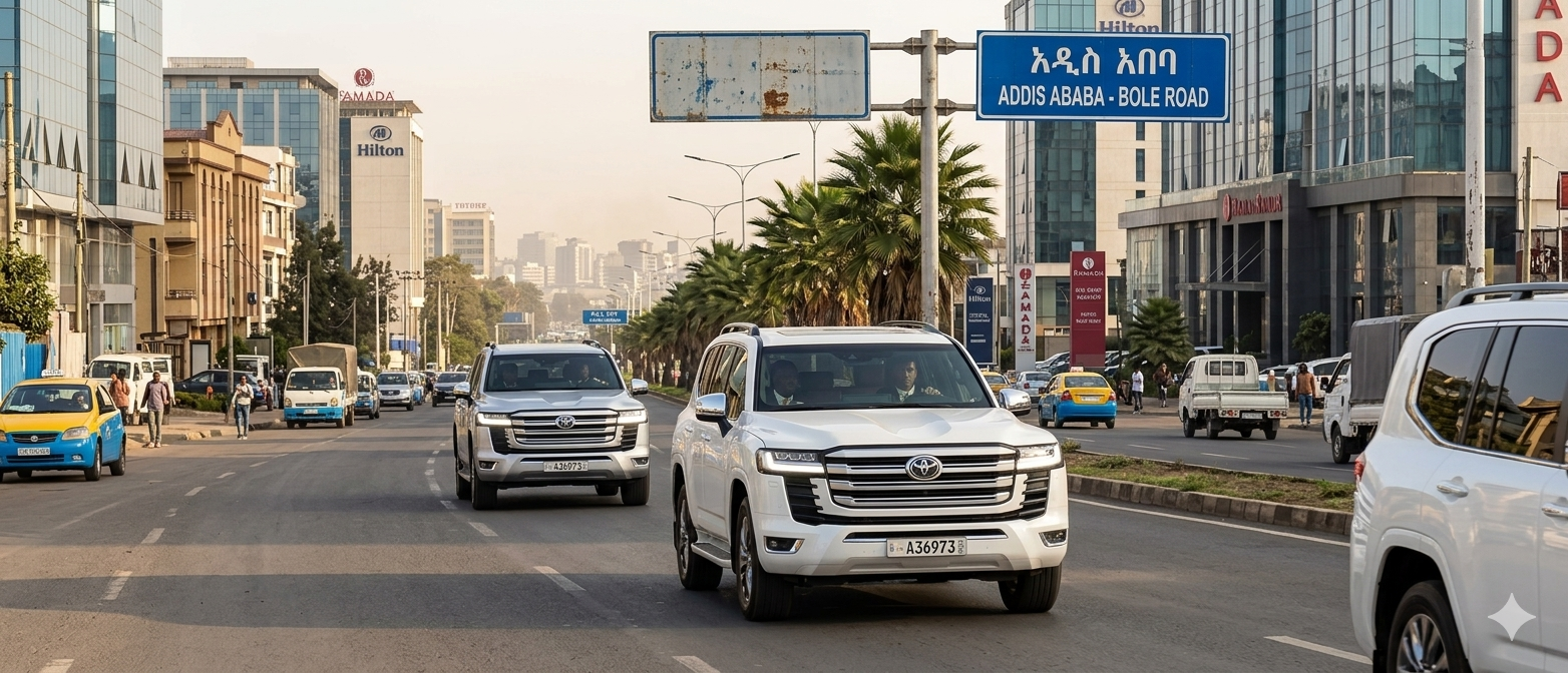 White Toyota Land Cruiser 300 on Addis Ababa Bole Road