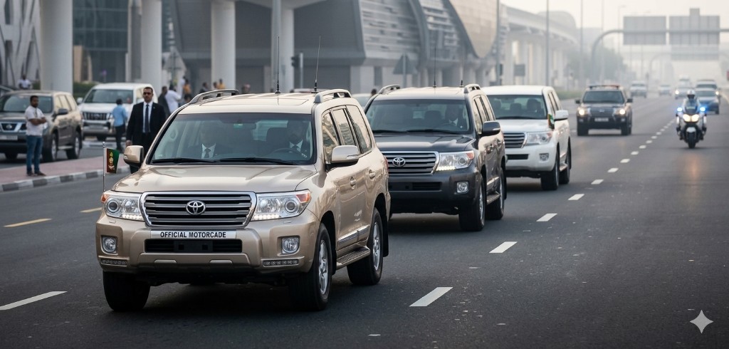 Official motorcade with security escort